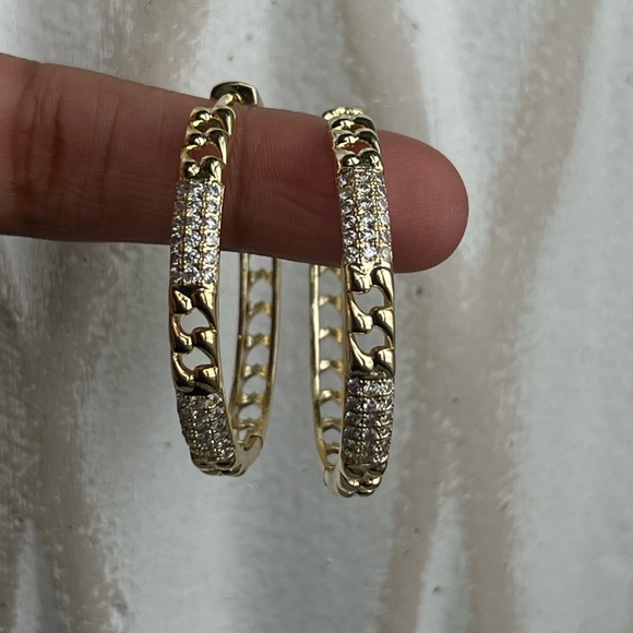 Gold and Silver detailed Hoop Earrings - Picture 2 of 5